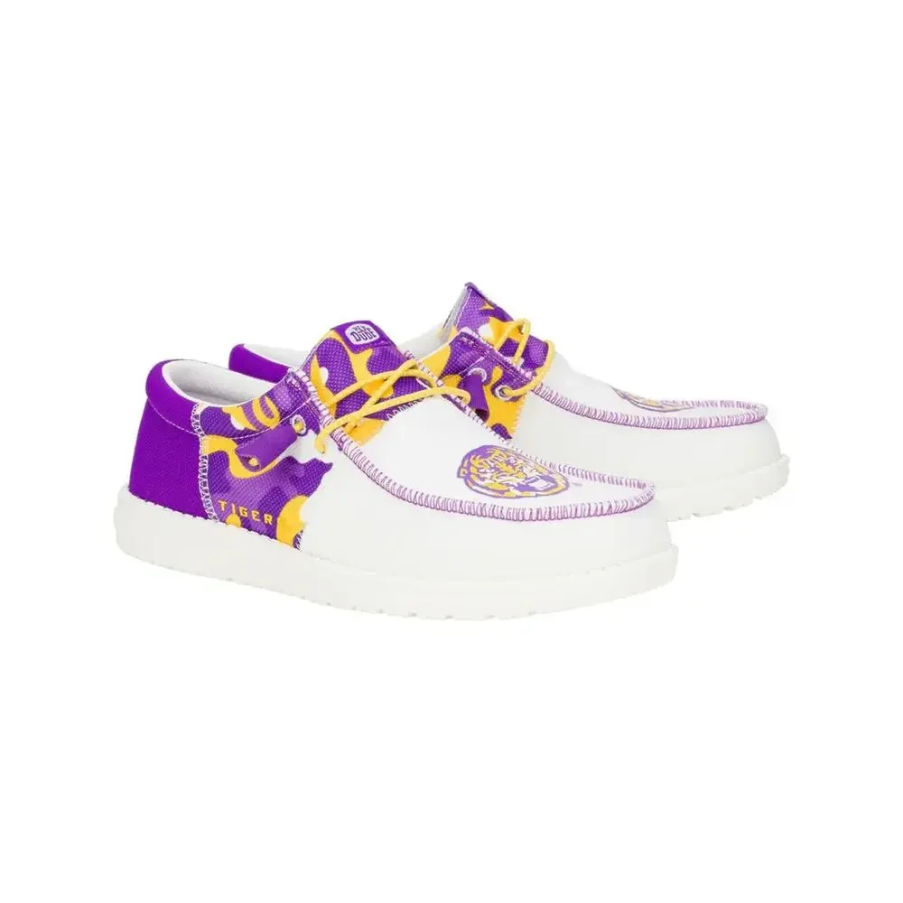 NEW HEY DUDE Mens Size 15 LSU Tigers Wally Tri Slip-On Shoes White Purple
